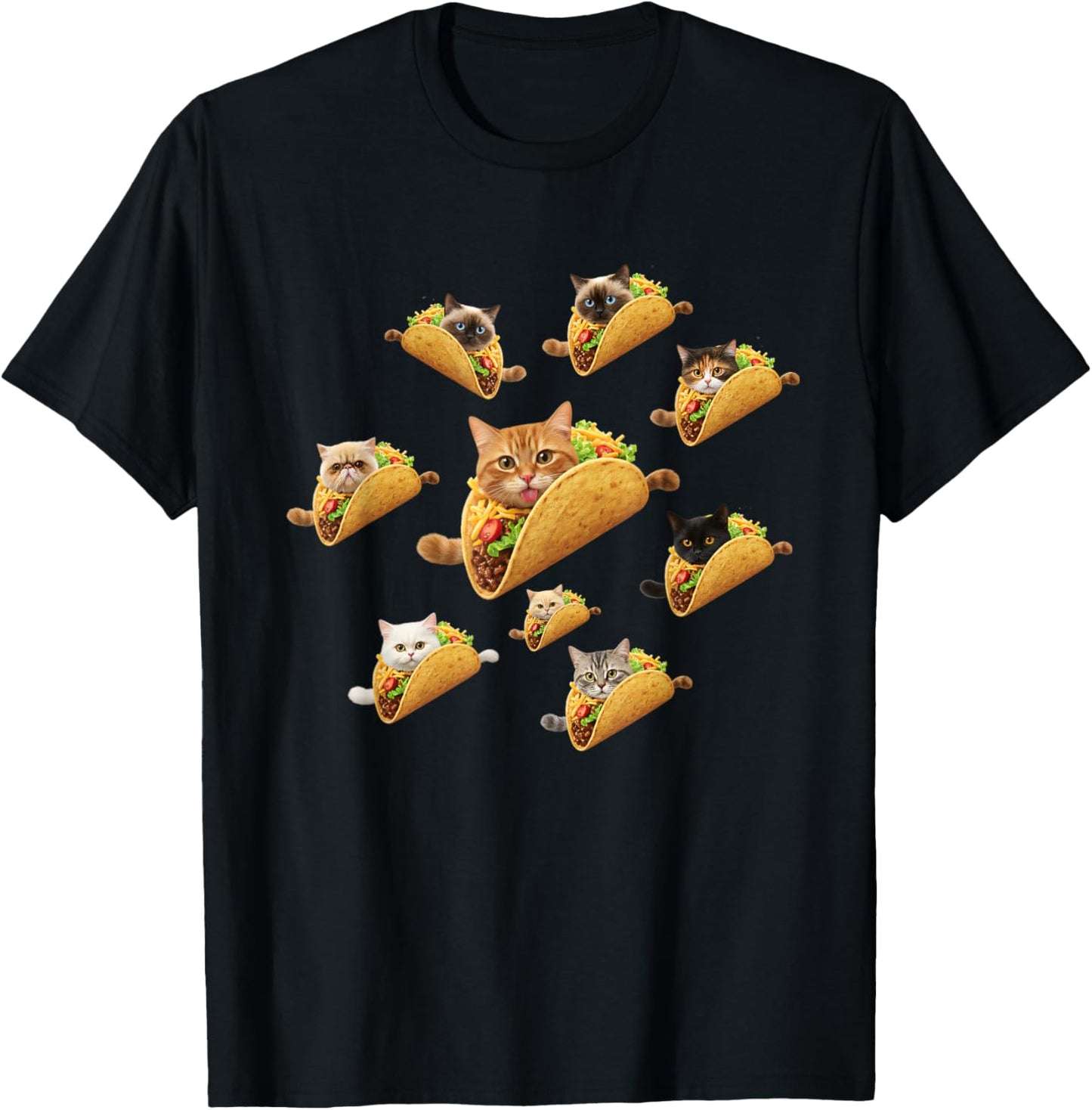 Cat Taco Lovers Cute Cat Taco Pattern Funny Food Pet Fan T-Shirt - T-Shirt | Black