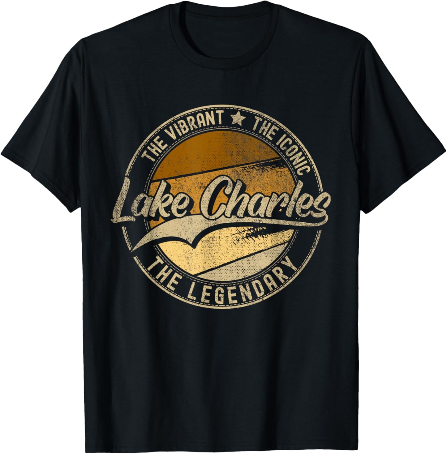 Lake Charles LA | Louisiana | Vintage Distressed T-Shirt - T-Shirt | Black