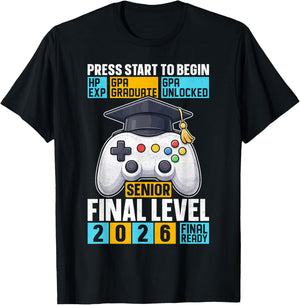 Class of 2026 Level Complete Video Gamer Senior Graduation T-Shirt - T-Shirt | Black