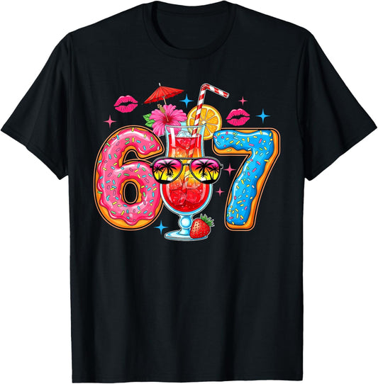 Funny 67 Six Seven Meme Summer Vacation Ice Cream Drip T-Shirt - T-Shirt | Black