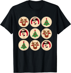 Christmas Cute Sugar Cookie Christmas Tree Snowman Reindeer T-Shirt - T-Shirt | Black