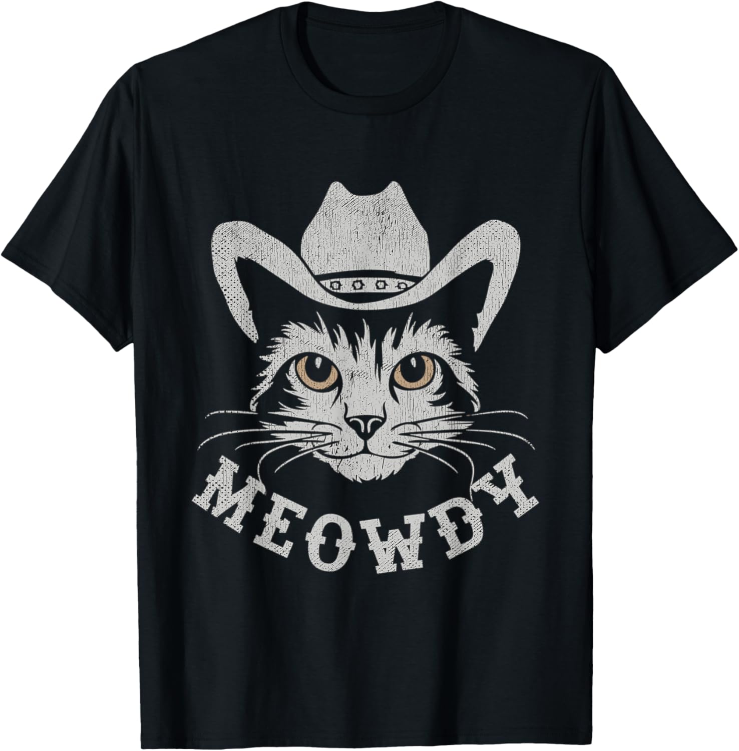 Retro Cowboy Hat Farmer Gifts For Cowgirls Cowboys Meowdy Cat Horse Rider Men Women Kids T-Shirt - T-Shirt | Black
