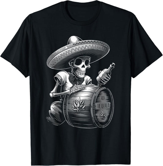Mexico Vintage Skeleton Tequila Dia De Los Muertos Mexican T-Shirt - T-Shirt | Black