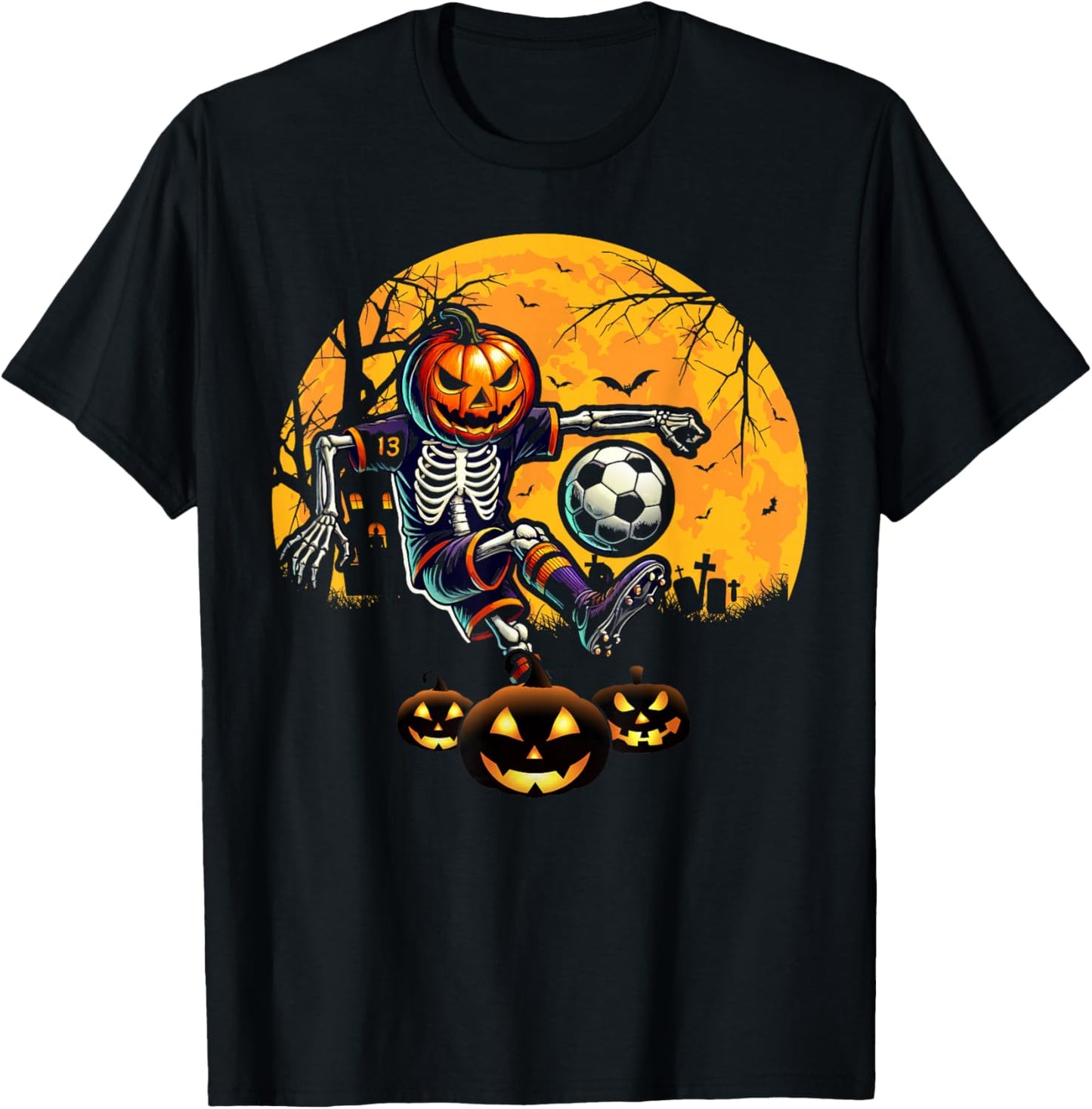 Halloween Skeleton Soccer Football Costume Boy Kids Men Teen T-Shirt - T-Shirt | Black