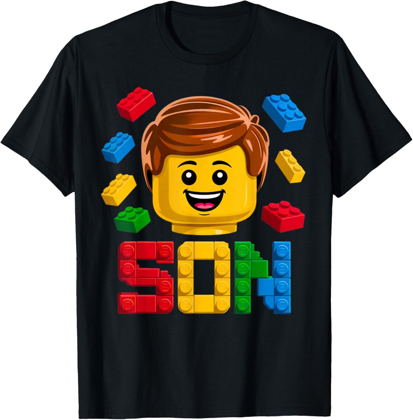 Family Son Master Builder Building Brick Blocks Boy Kids T-Shirt - T-Shirt | Black