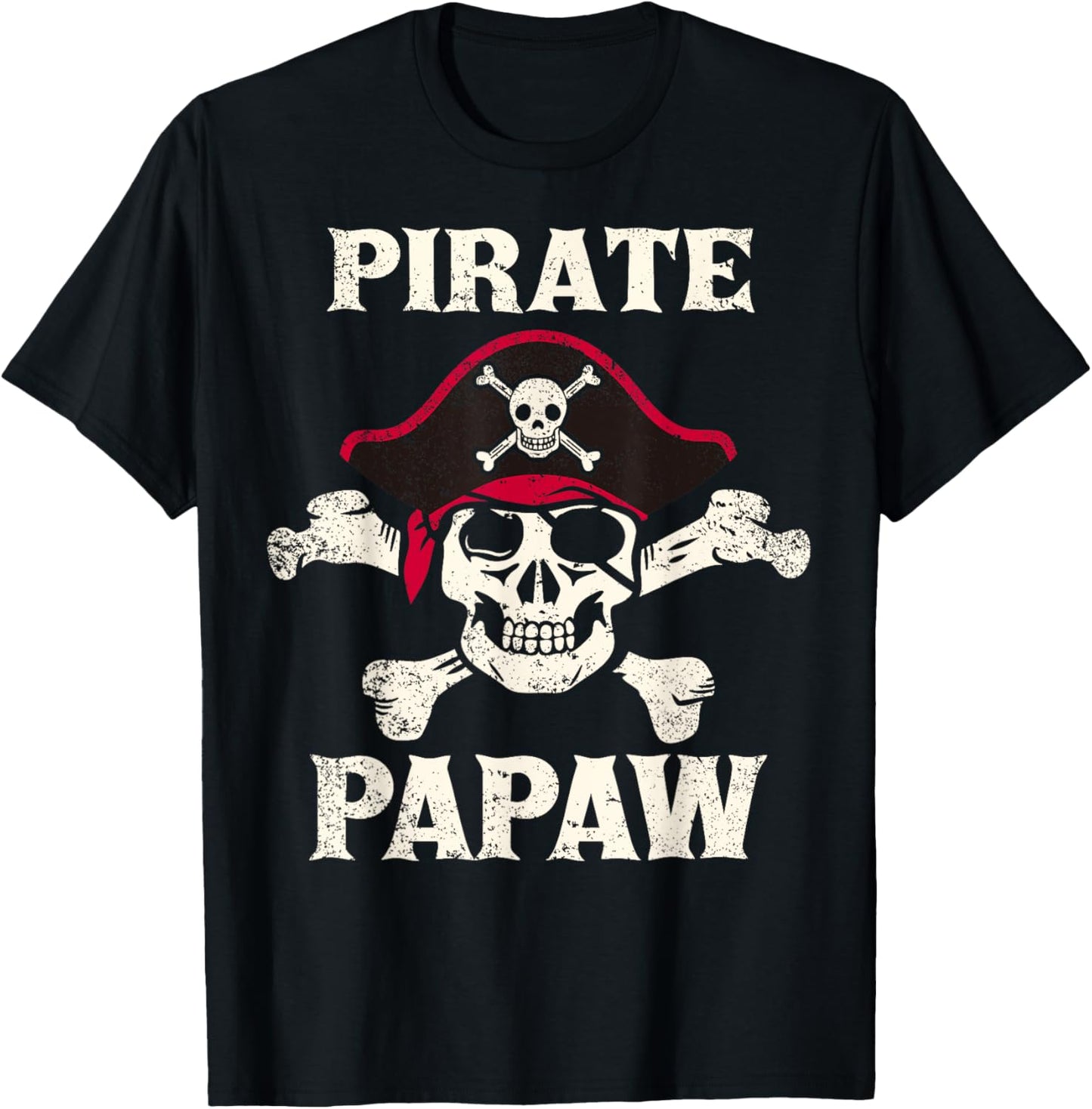 Pirate Papaw Skeleton Captain Funny Skull Pirate Papaw T-Shirt - T-Shirt | Black