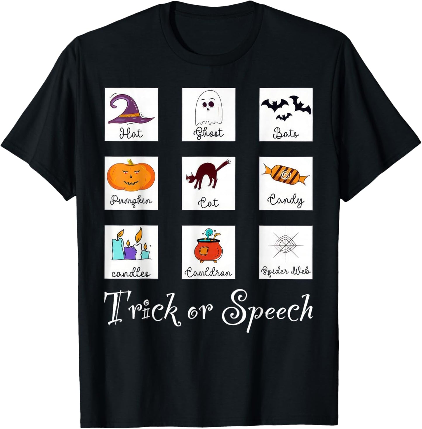Trick or Speech Retro SLP Halloween Speech Therapy Halloween T-Shirt - T-Shirt | Black
