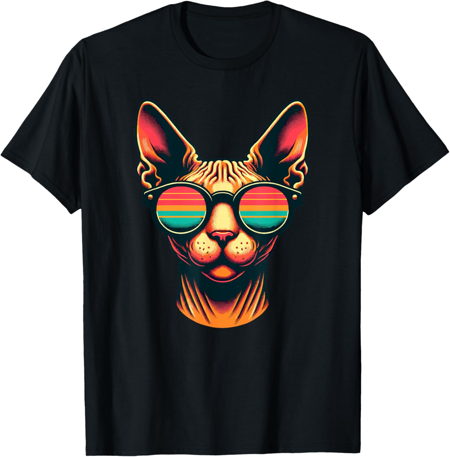 Retro Sunglasses Sphynx Canadian Hairless Cat Women Kids T-Shirt - T-Shirt | Black