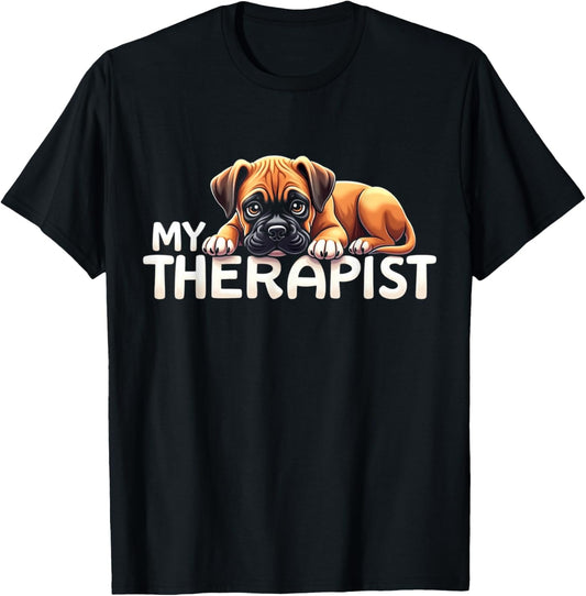 Funny Box Puppy My Therapist Boxer Dog T-Shirt - T-Shirt | Black