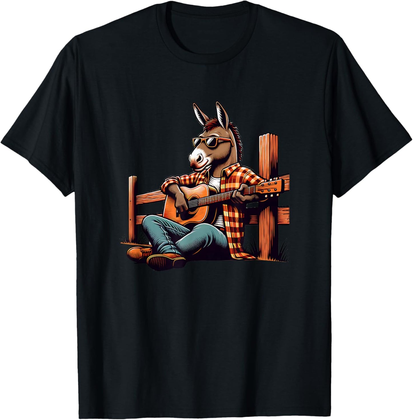 Cool Donkey Playing Guitar Country Music Sunglasses T-Shirt - T-Shirt | Black