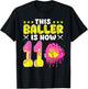 This Baller is Now 11 Year Old Bday Softball Ice Cream Drip T-Shirt - T-Shirt | Black