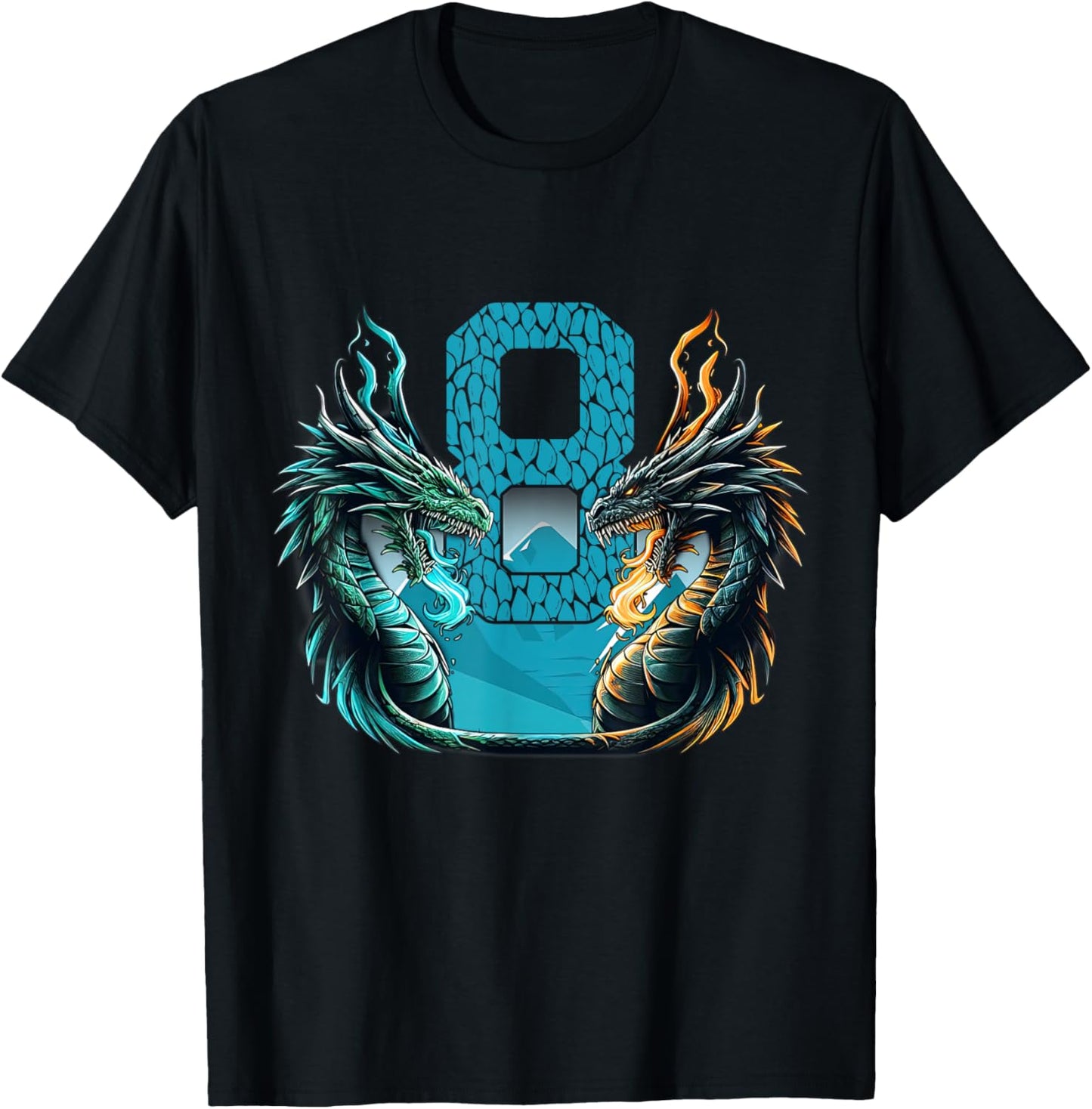Boy Girl 8 Year Old Birthday Dragon Shirt 8th Birthday T-Shirt - T-Shirt | Black