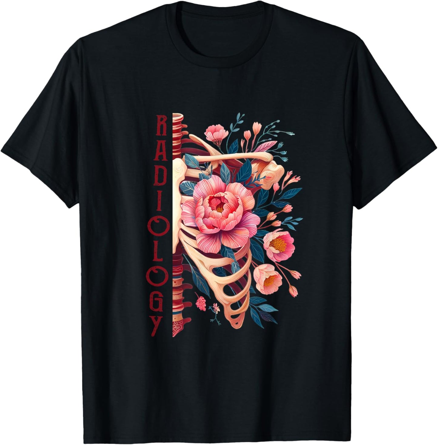Floral Rib Cage Radiology Skeleton X-Ray Tech Radiologist T-Shirt - T-Shirt | Black