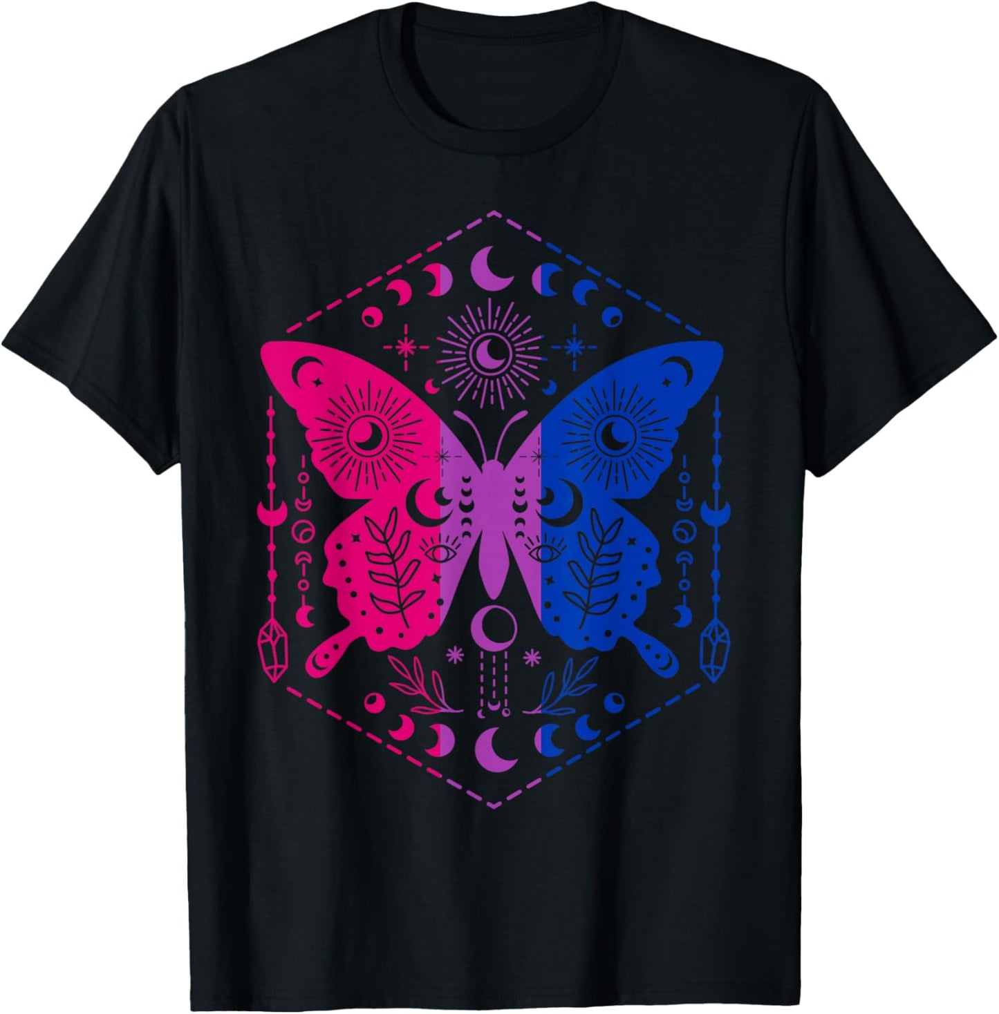 Mystical Bisexual Butterfly with Celestial Moon Magic T-Shirt - T-Shirt | Black