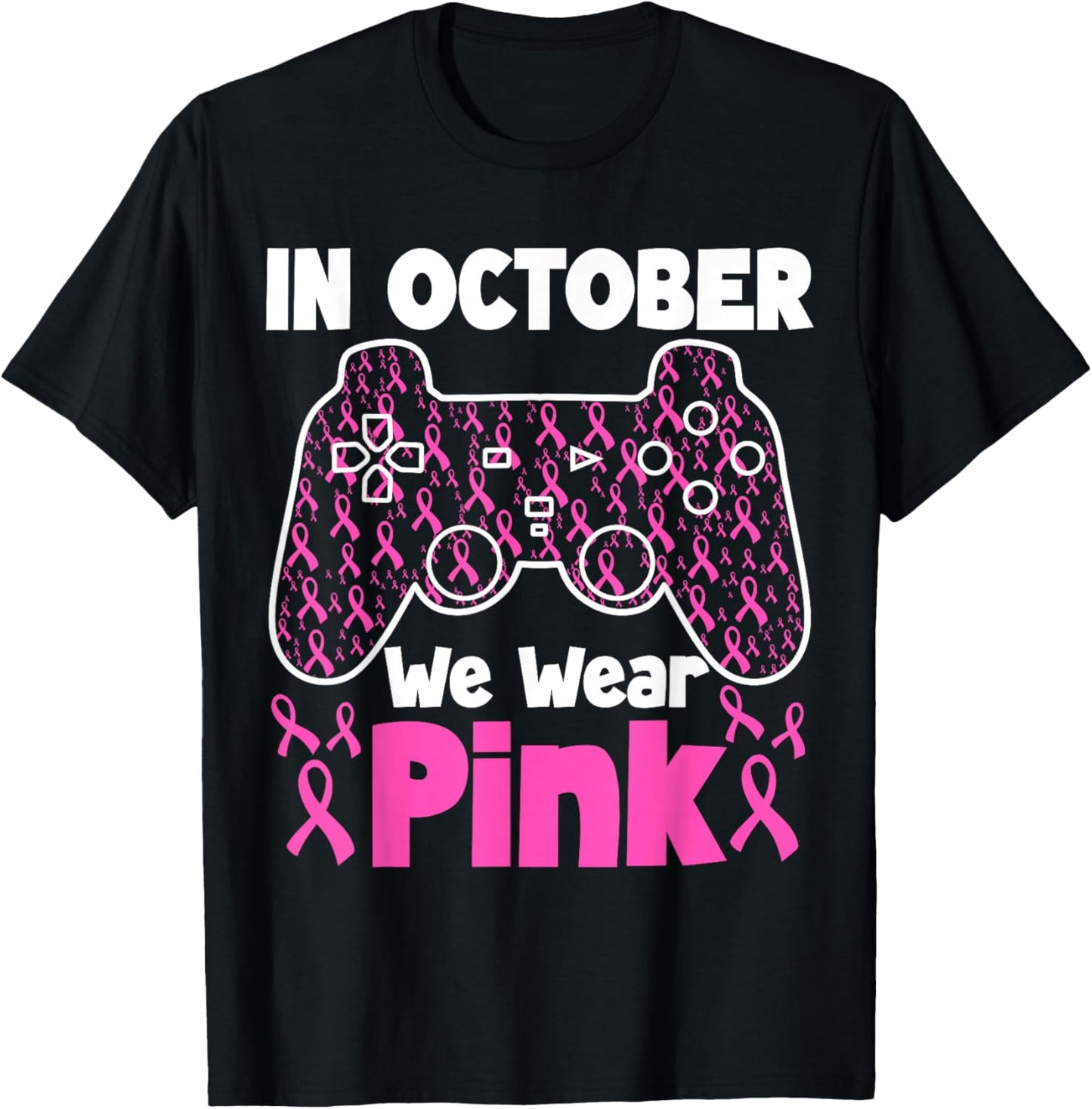 in October We Wear Pink Breast Cancer Gaming Kids Boys Youth T-Shirt - T-Shirt | Black