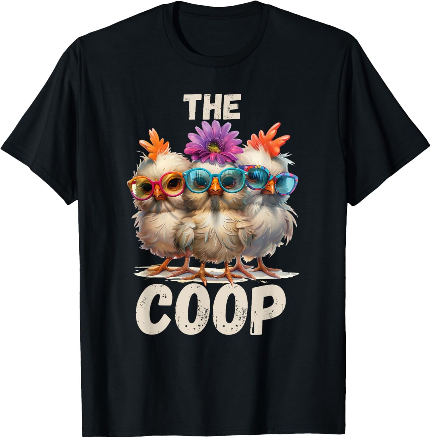Rustic Charm by Steel Living Ultd. The Coop Chicken Trio - -Adults, Black, Small, Short Sleeve T-Shirt - T-Shirt | Black