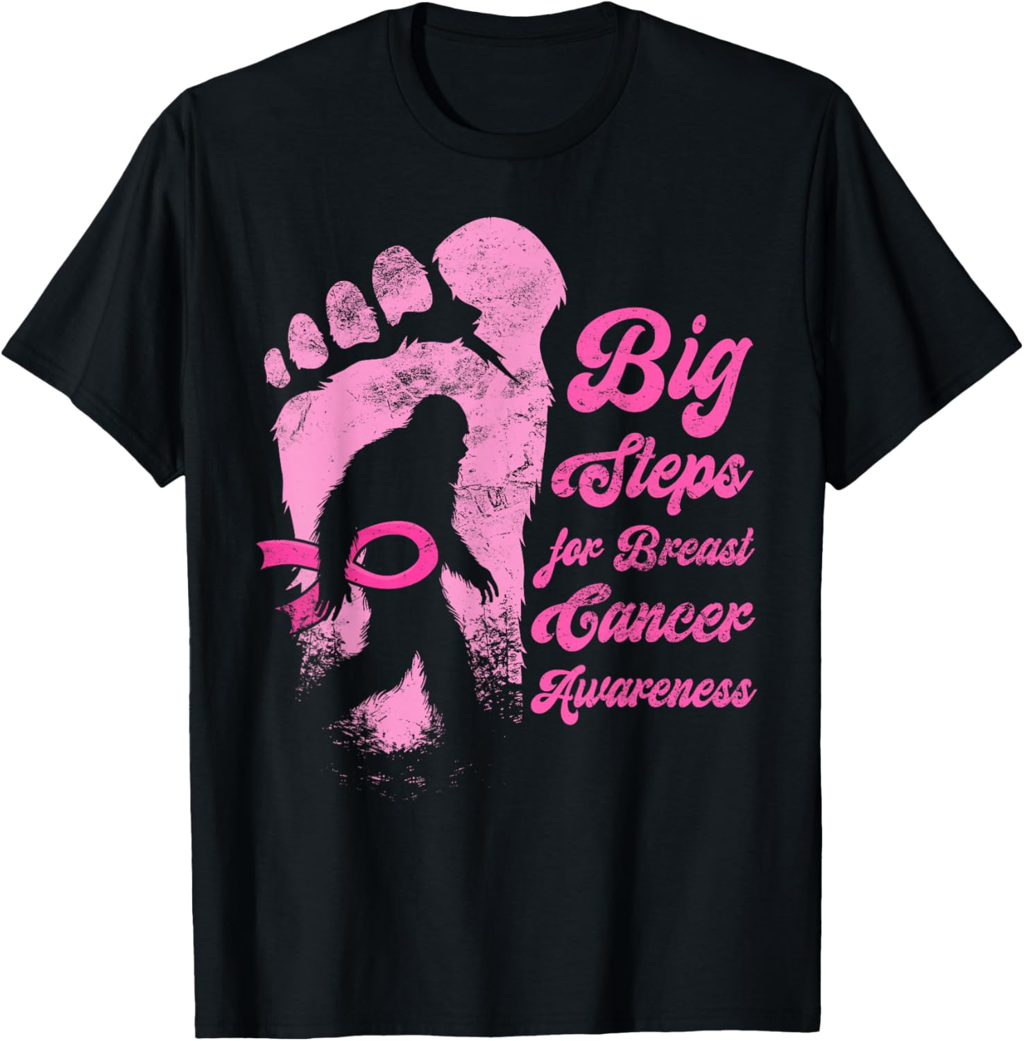 Funny Bigfoot Breast Cancer Awareness Sasquatch Pink Ribbon T-Shirt - T-Shirt | Black