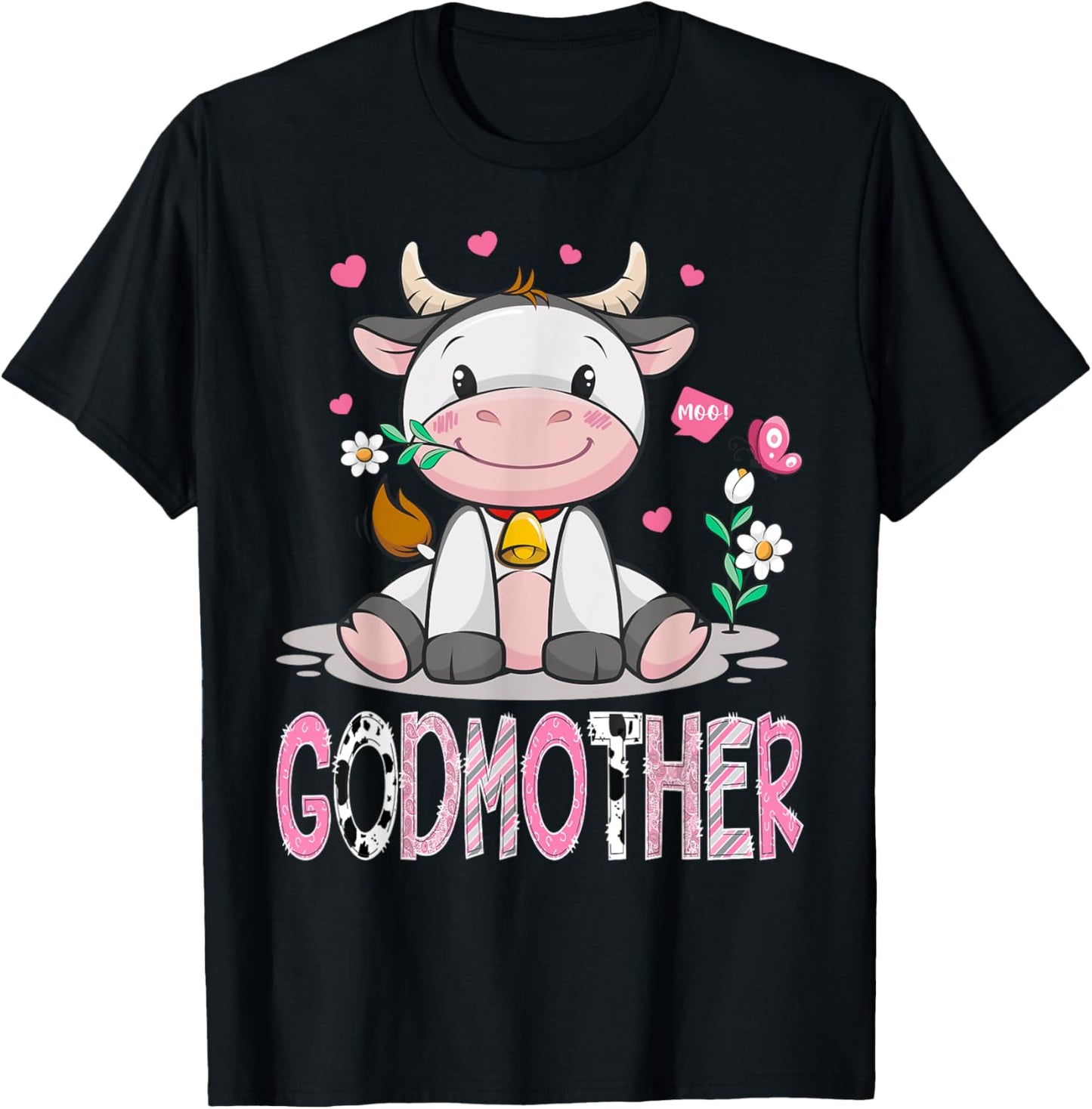 GodMother Cute Cow Moo Farmer Birthday Family Matching T-Shirt - T-Shirt | Black