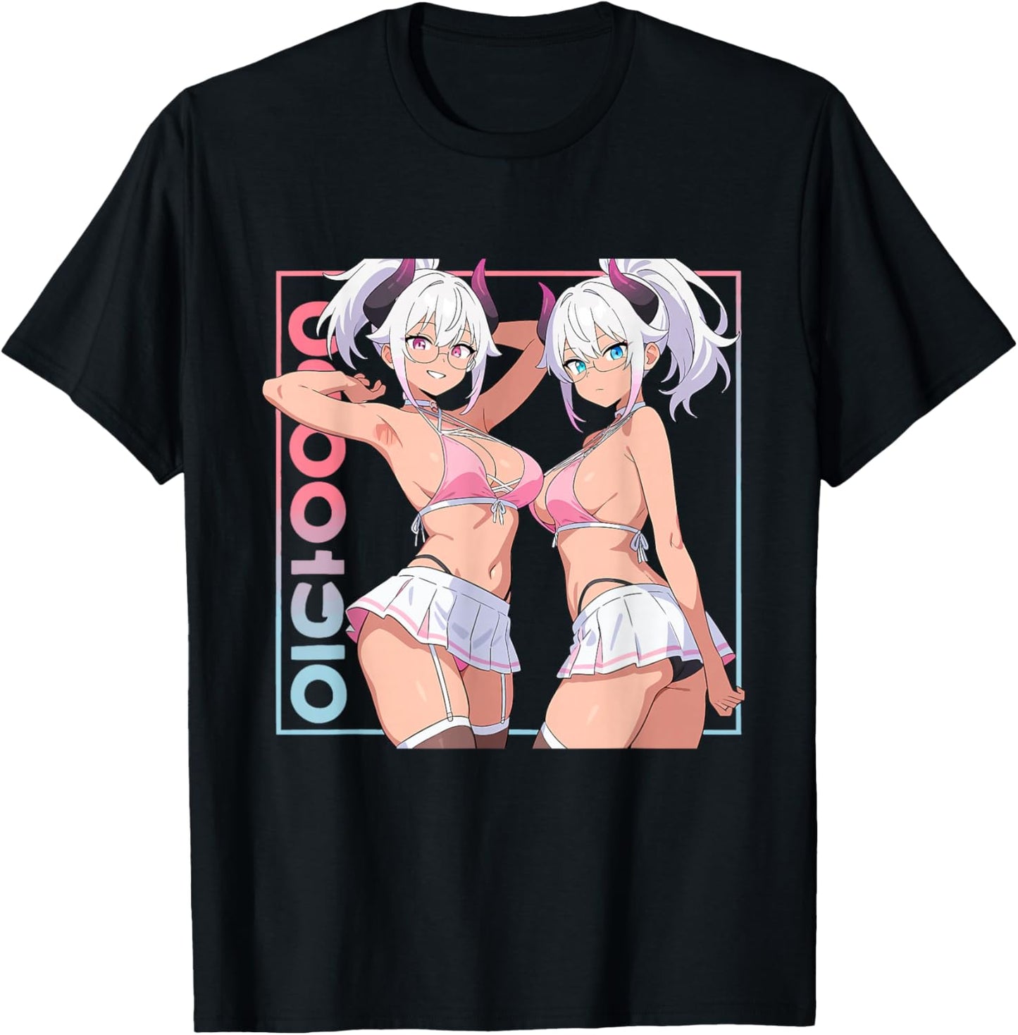 Waifu Sexy Anime Girl Horns Mini Skirt Japanese Retro Art T-Shirt - T-Shirt | Black