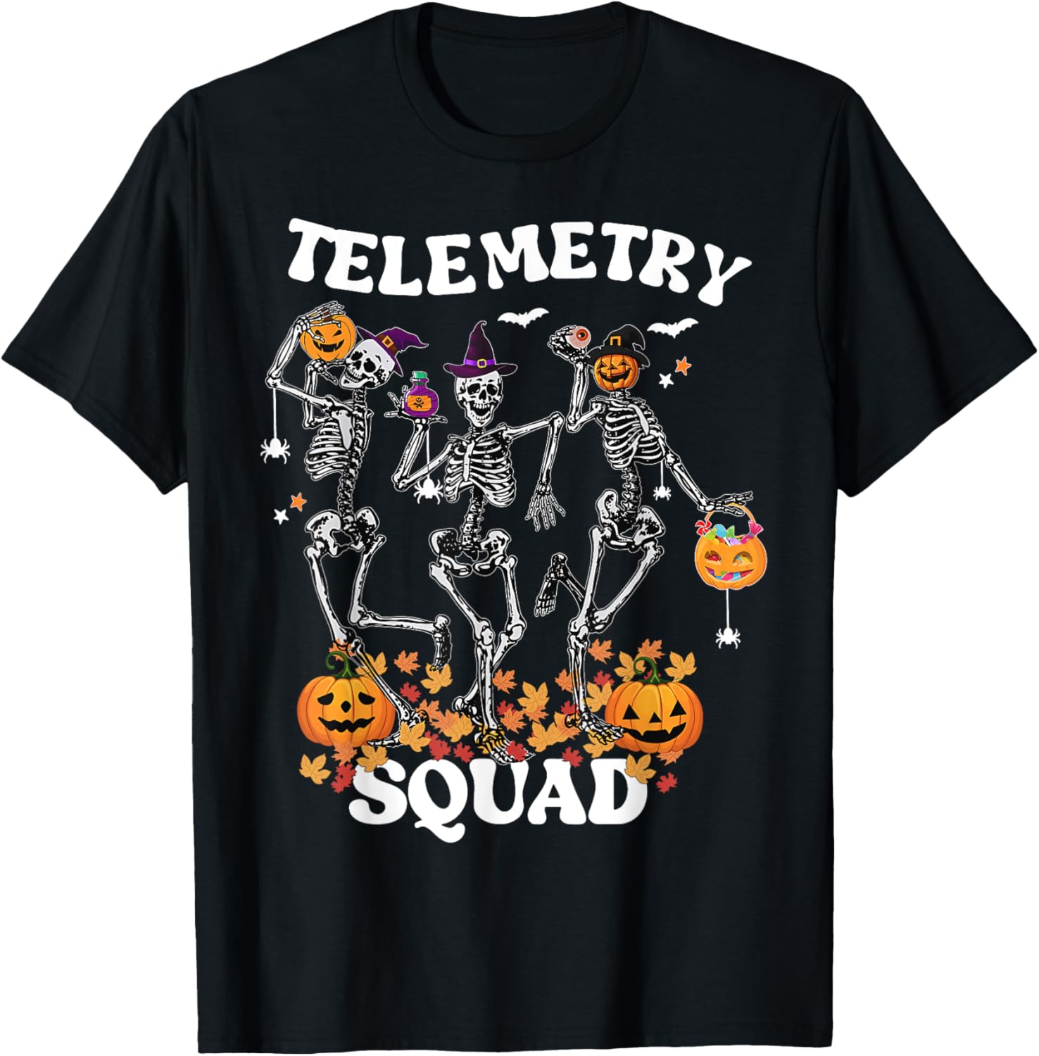 Telemetry Nurse Squad Medical Nursing Skeleton Dancing T-Shirt - T-Shirt | Black