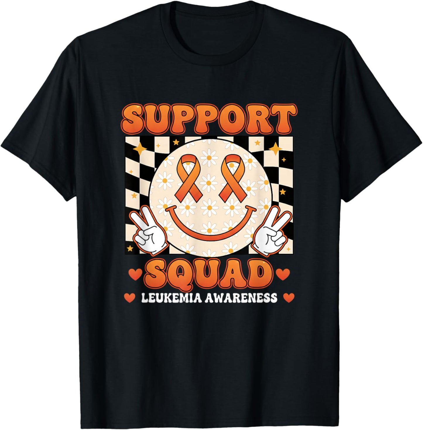 Support Squad Leukemia Awareness Ribbon Retro T-Shirt - T-Shirt | Black