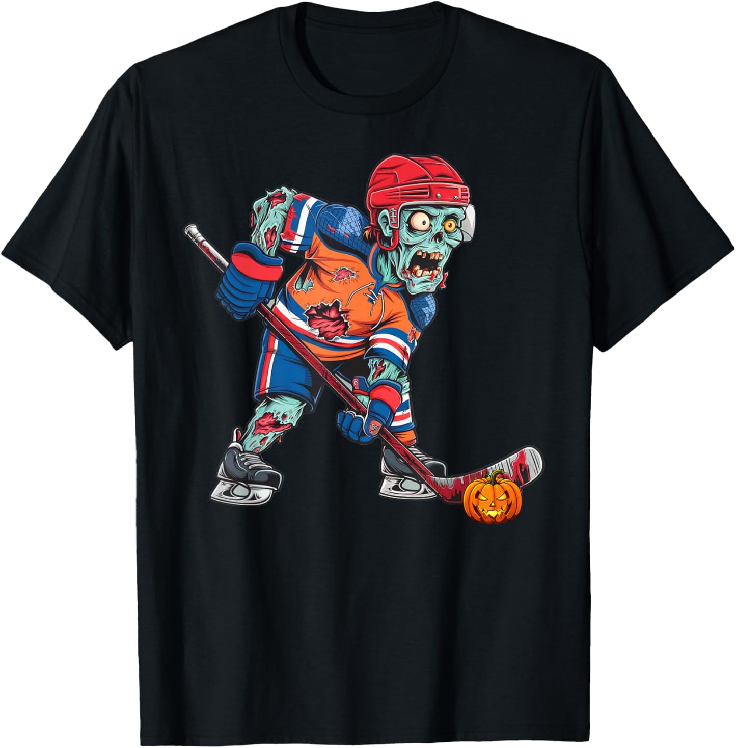 Zombie Ice Hockey Player Fun Halloween Costume Scary Creepy T-Shirt - T-Shirt | Black