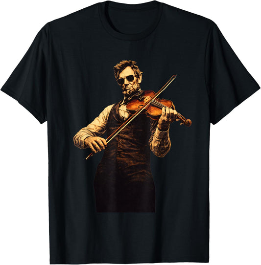 Abraham Lincoln Playing Violin Vintage Music T-Shirt - T-Shirt | Black