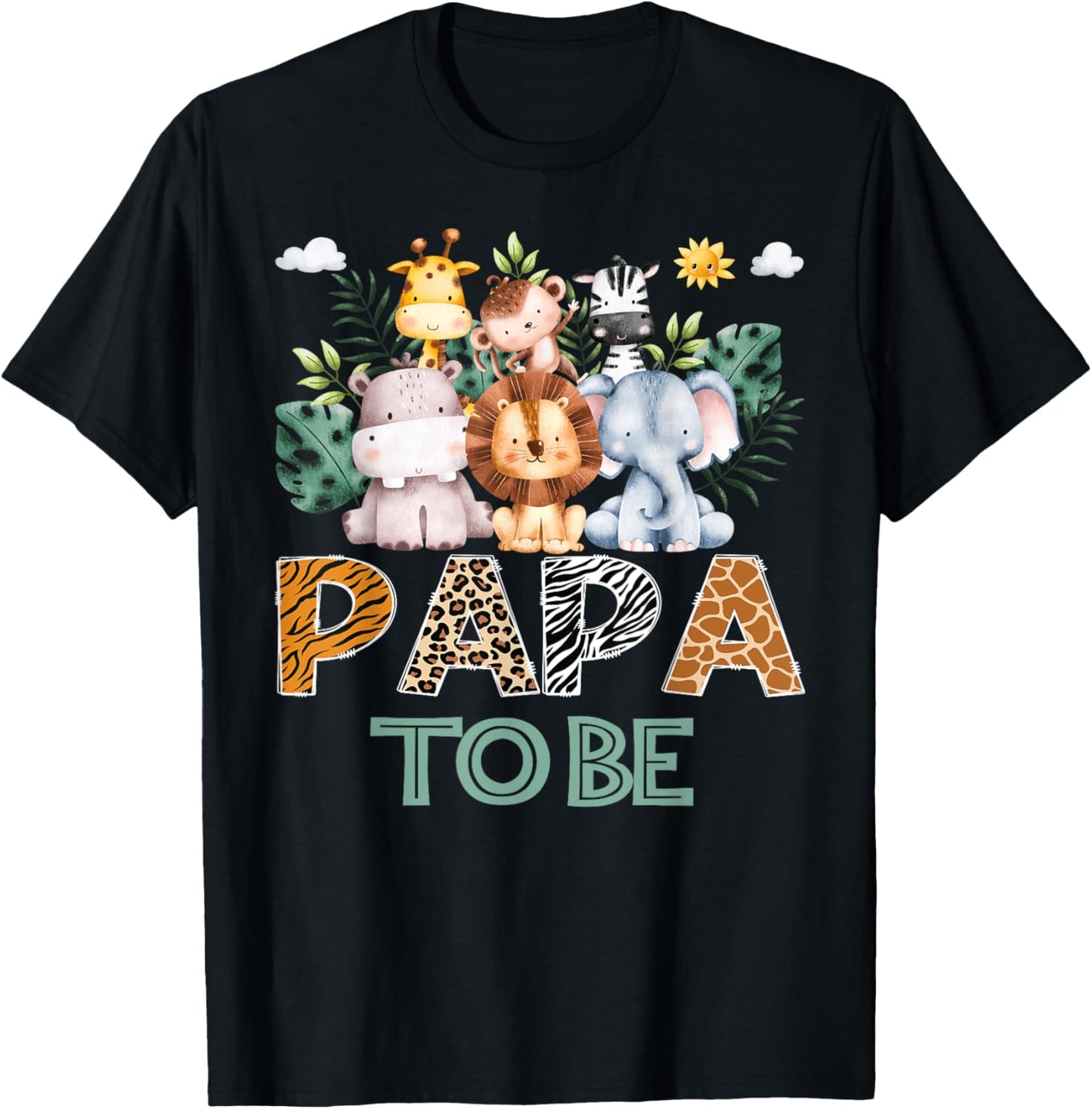 Soon To Be Papa Jungle Animal Safari Gender Reveal T-Shirt - T-Shirt | Black