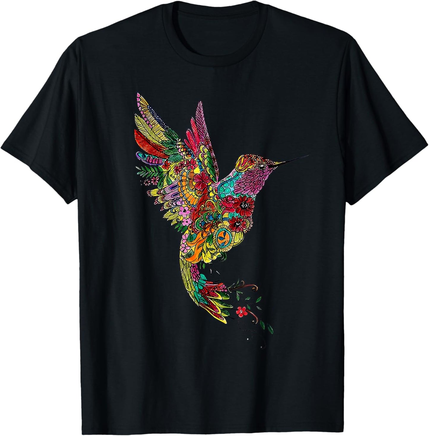 Mandala Hummingbird Graphic Yoga Art Spiritual Meditation T-Shirt - T-Shirt | Black