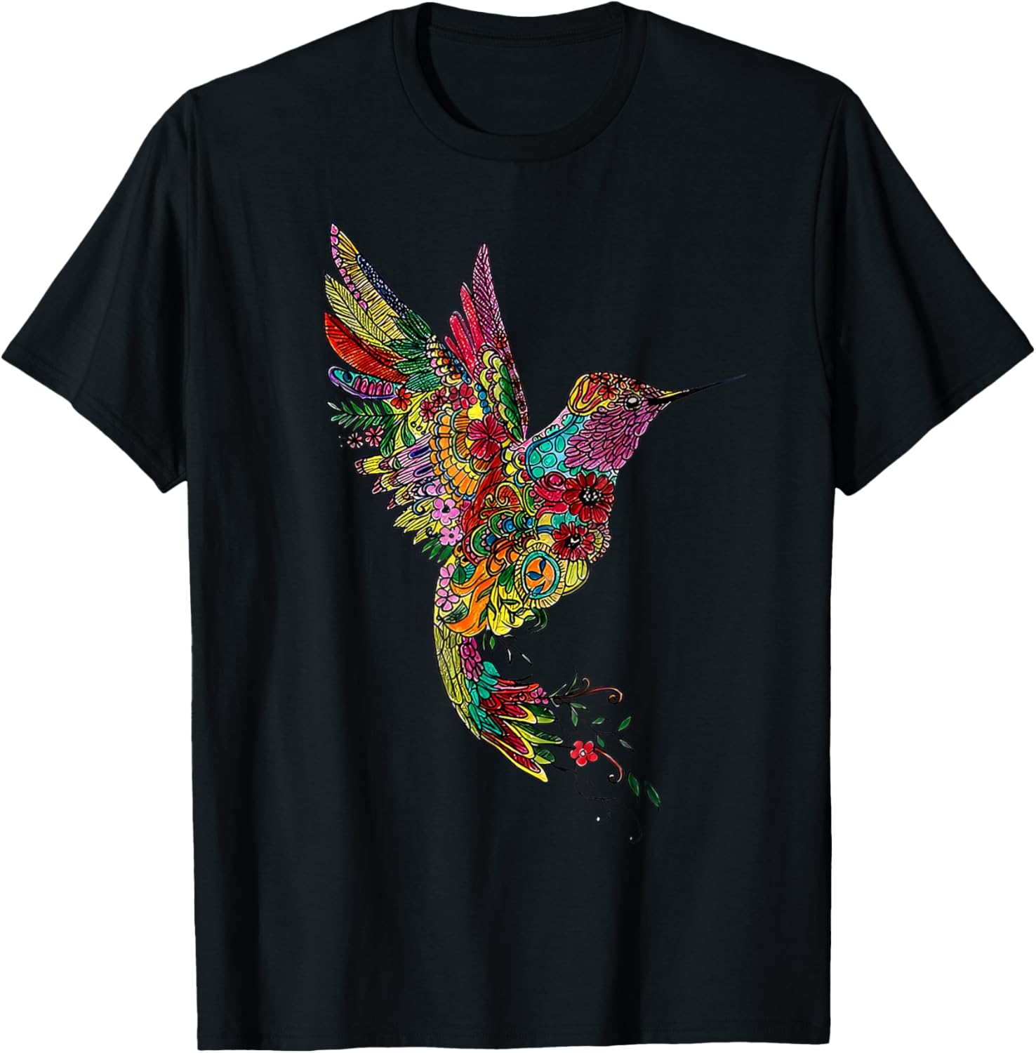 Mandala Hummingbird Graphic Yoga Art Spiritual Meditation T-Shirt - T-Shirt | Black