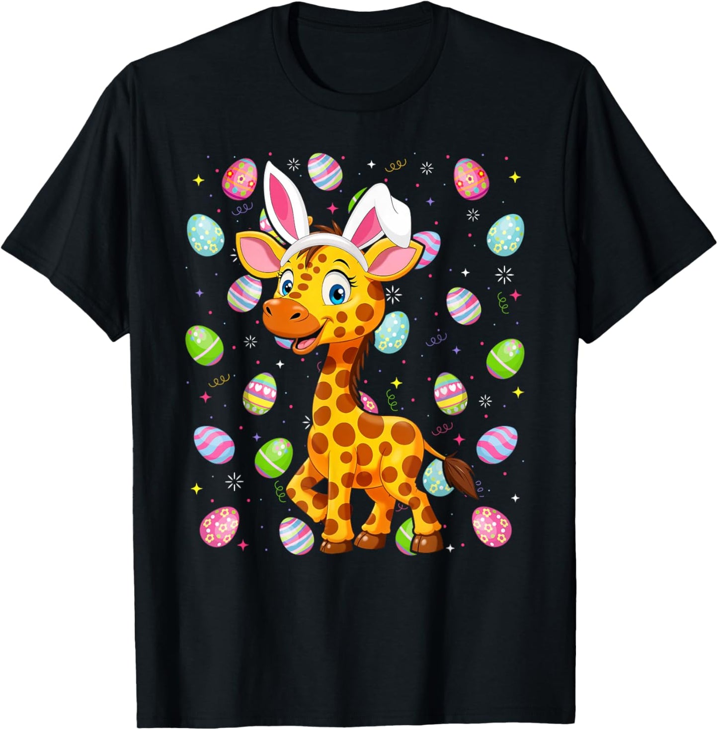 Giraffe Happy Easter Egg Hunt Bunny Ear Giraffe Easter T-Shirt - T-Shirt | Black