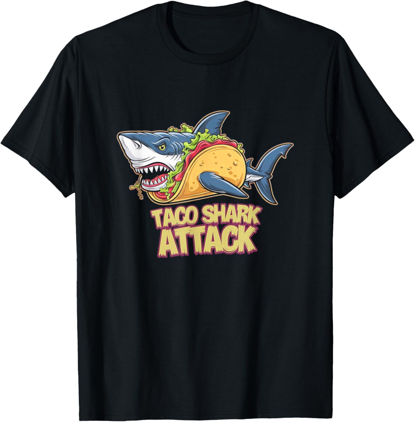Taco Shark Attack Hilarious Food Pun T-Shirt - T-Shirt | Black