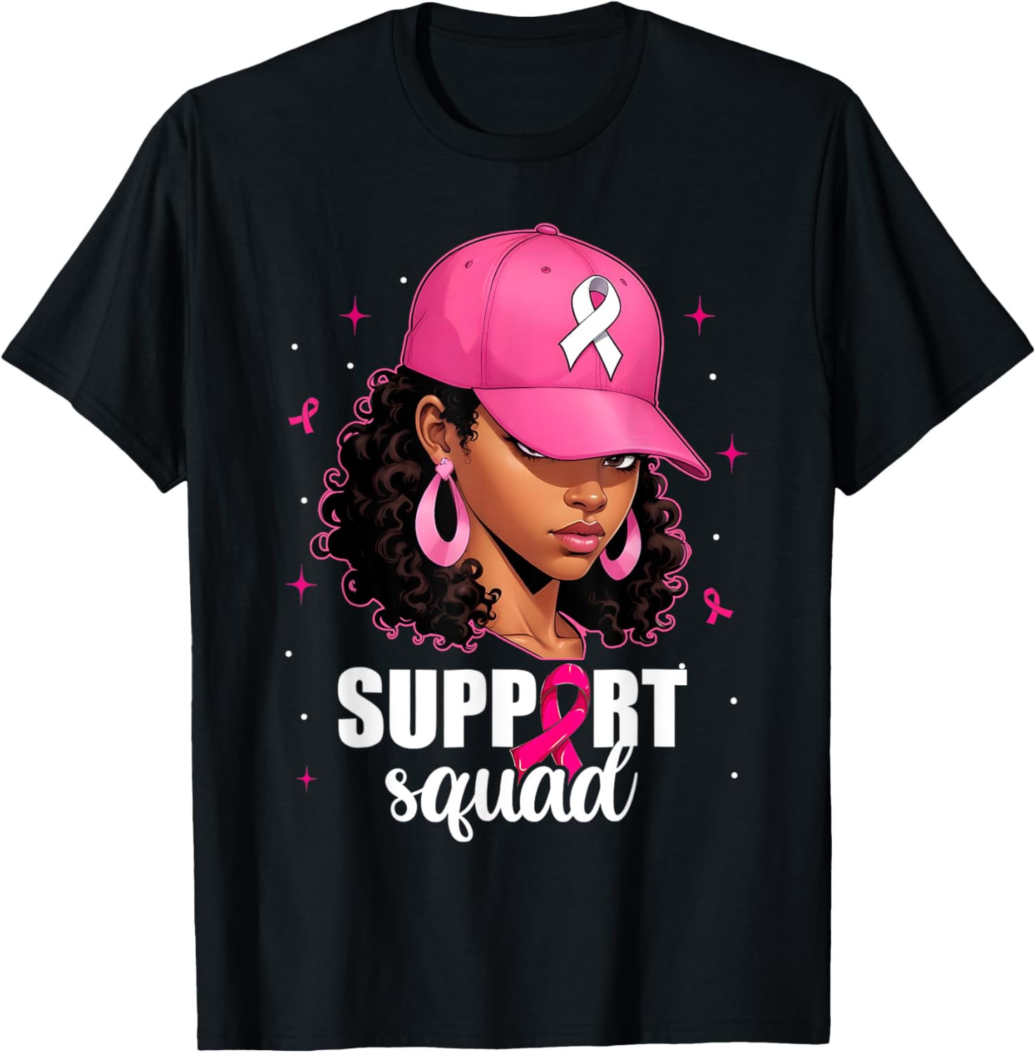Support Squad Breast Cancer Awareness Black Women Pink Girls T-Shirt - T-Shirt | Black