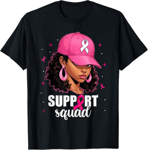Support Squad Breast Cancer Awareness Black Women Pink Girls T-Shirt - T-Shirt | Black
