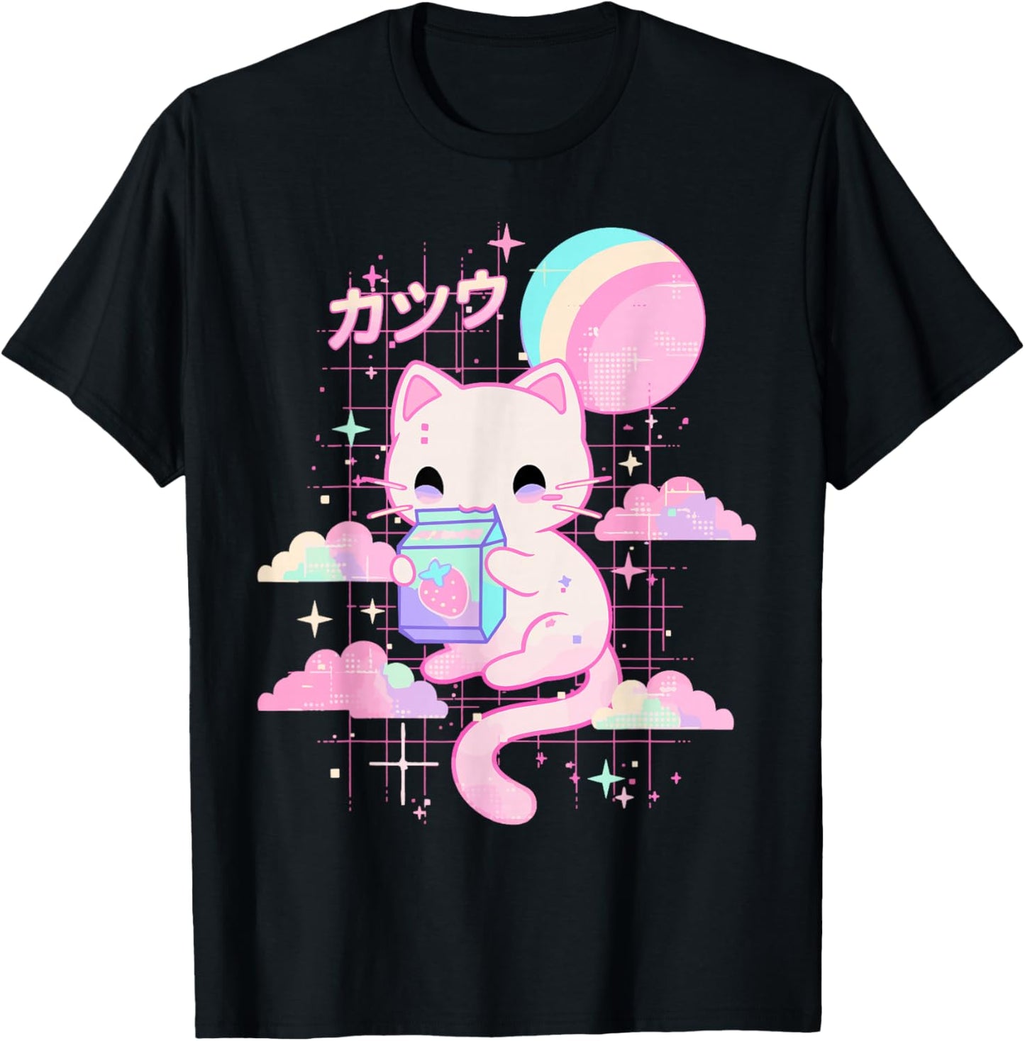Cat Strawberry Milk Anime 90s Japanese Cat Japan T-Shirt - T-Shirt | Black