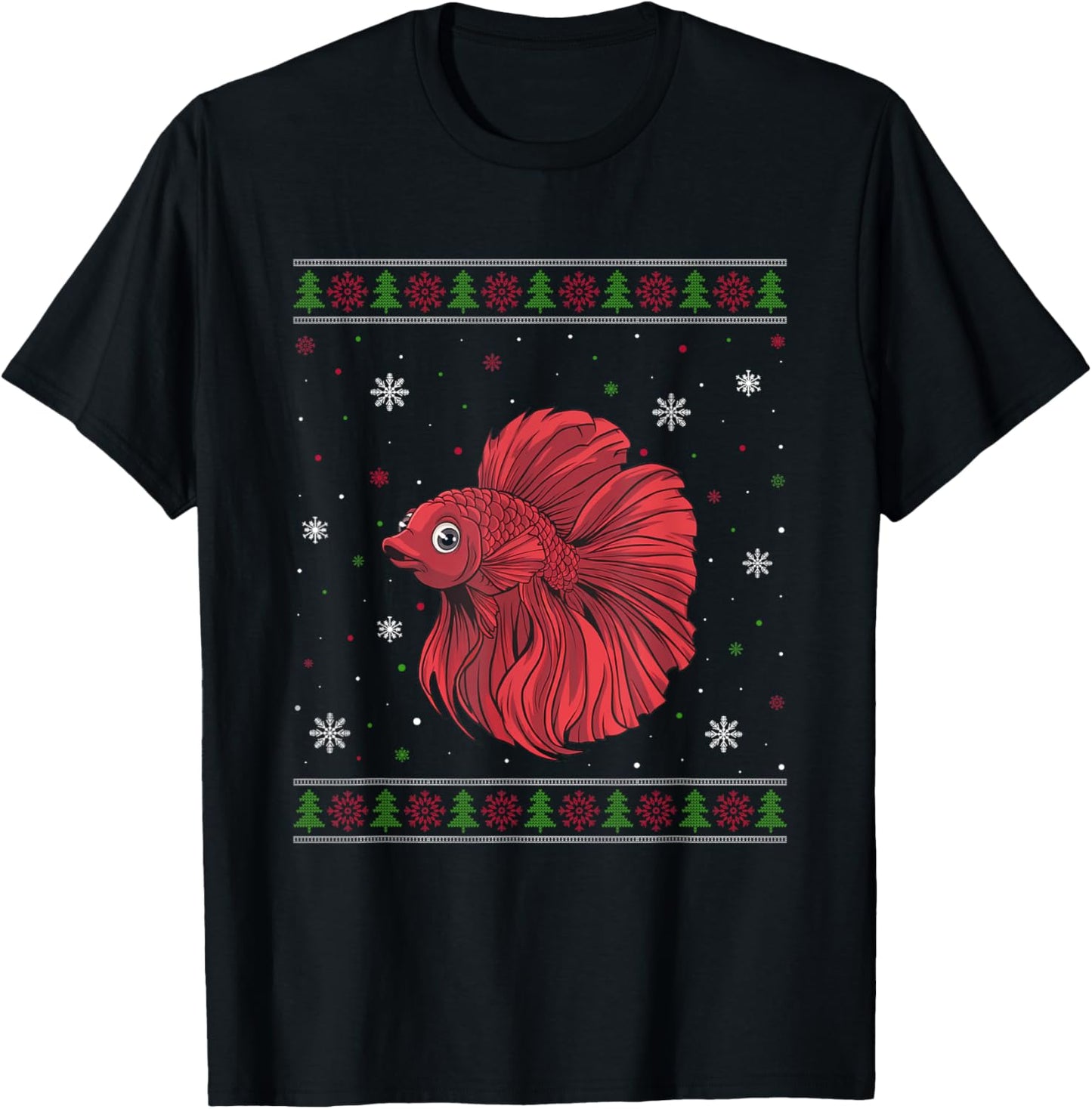 Betta Fish Christmas Sweater Men Women Kids Xmas Funny T-Shirt - T-Shirt | Black