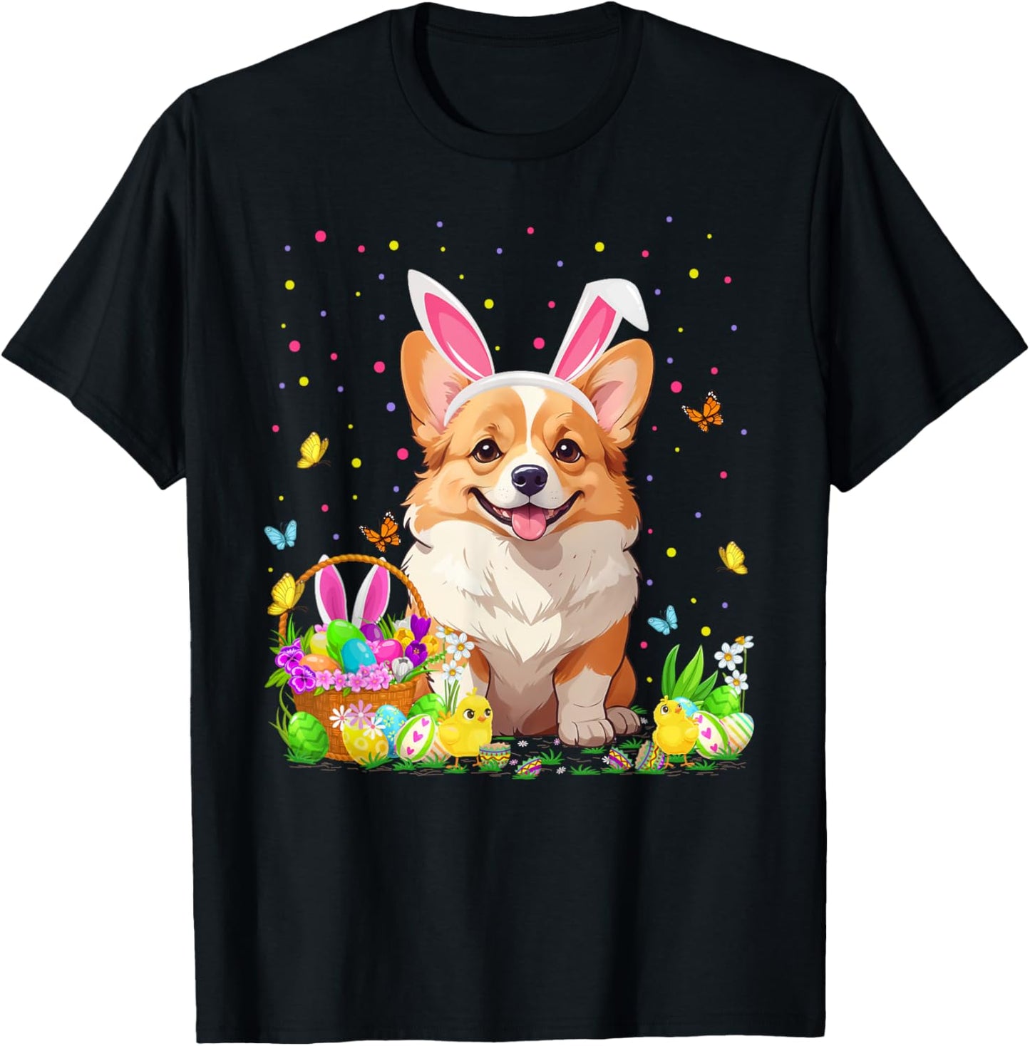 Corgi Dog Easter Egg Hunt Bunny Ear Corgi Easter T-Shirt - T-Shirt | Black