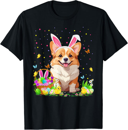 Corgi Dog Easter Egg Hunt Bunny Ear Corgi Easter T-Shirt - T-Shirt | Black