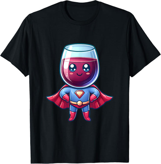 Super Wine Glass Cute Superhero Superhero T-Shirt - T-Shirt | Black