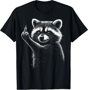 Cheeky Washbear Middle Finger Angry X Pedro Angry Raccoon T-Shirt - T-Shirt | Black