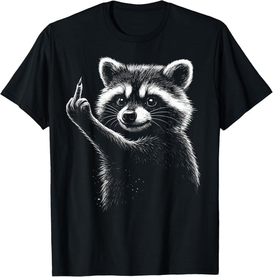 Cheeky Washbear Middle Finger Angry X Pedro Angry Raccoon T-Shirt - T-Shirt | Black