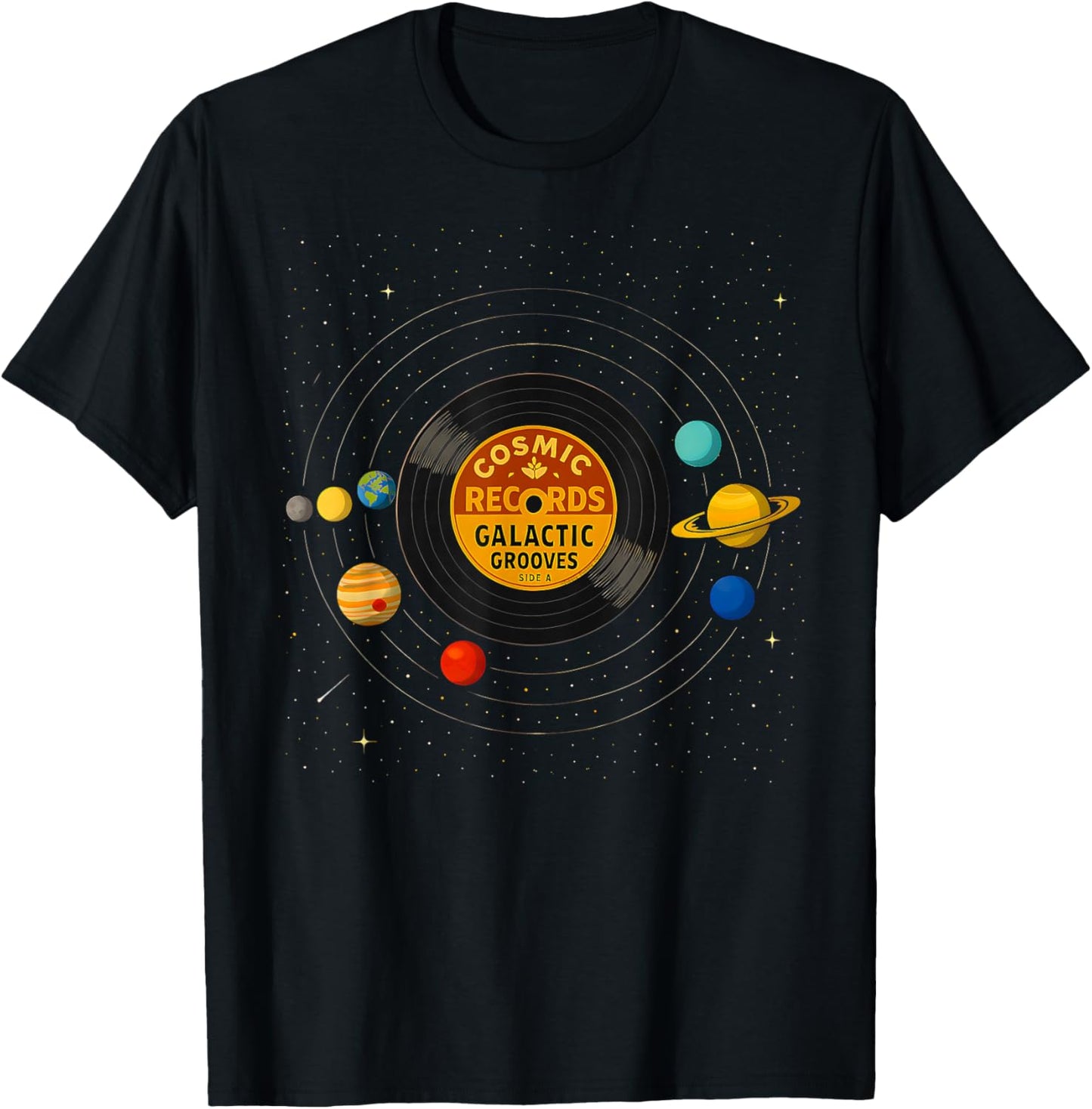 Vinyl Record Solar System Planets Astronomy Space Cosmic T-Shirt - T-Shirt | Black