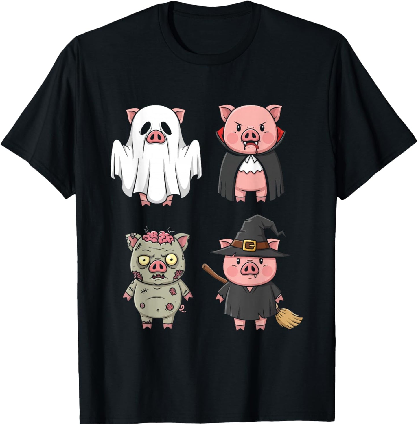 Pig Spooky Witch Boo Zombie Cute Pig Halloween Boys & Girls T-Shirt - T-Shirt | Black
