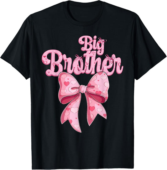 coquette bow family matching Groovy pink Big Brother T-Shirt - T-Shirt | Black
