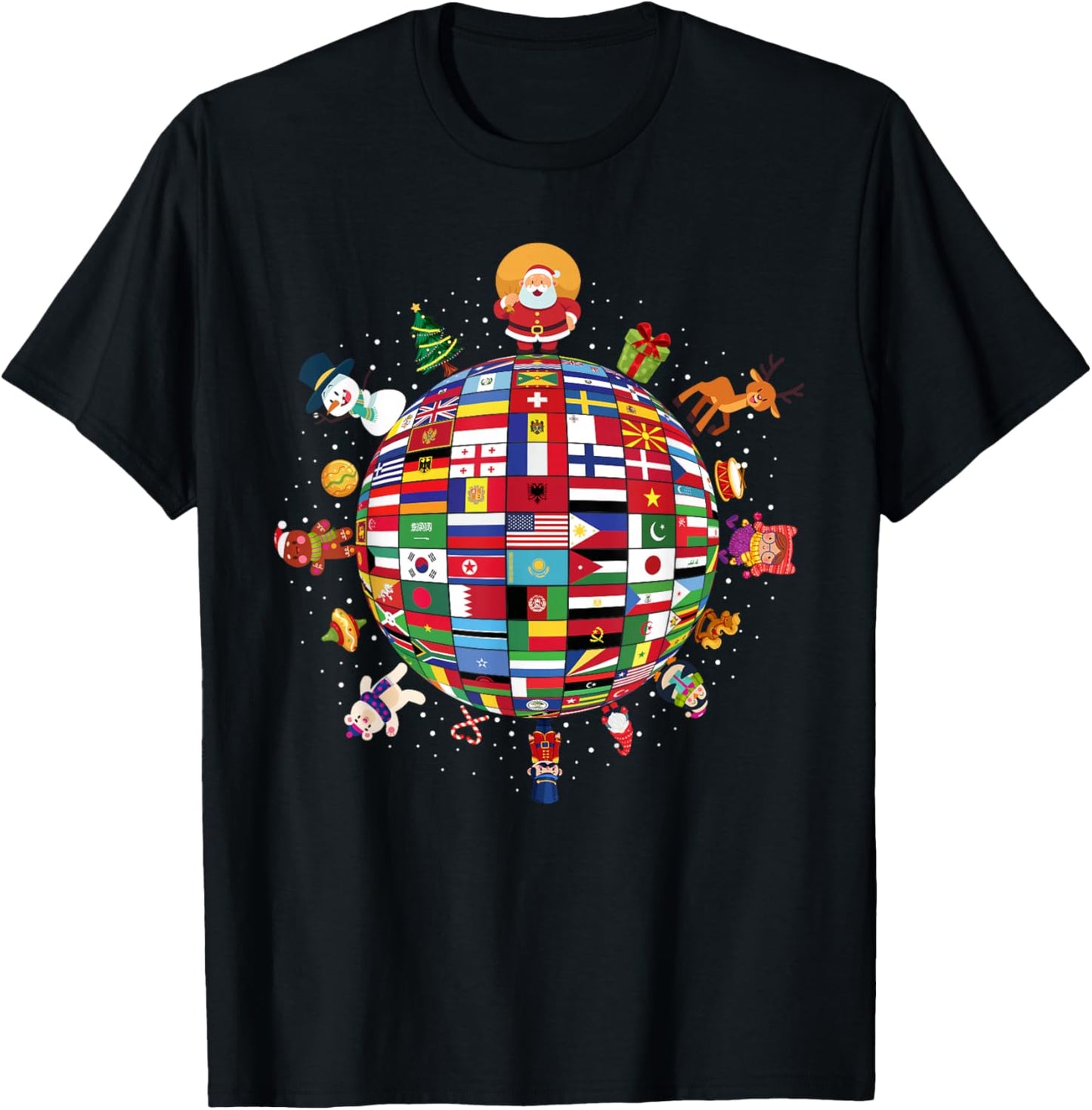 Flags Of The World Christmas Around The Globe T-Shirt - T-Shirt | Black