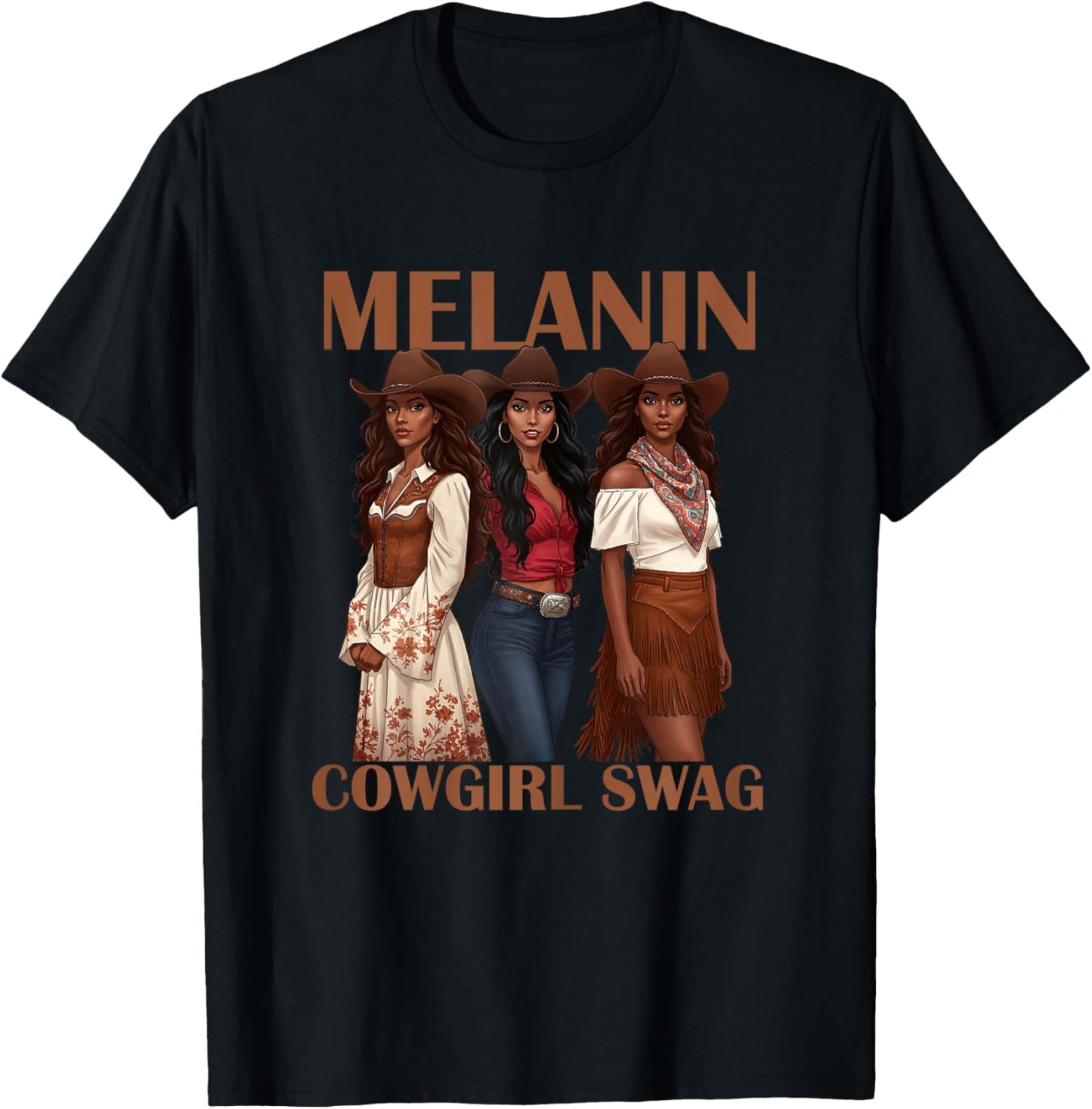 Let's Go Girls Retro Western Country Melanin Cowgirl Swag T-Shirt - T-Shirt | Black