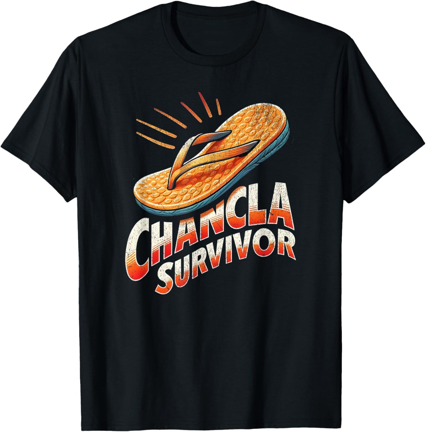Chancla Survivor Funny Sarcastic Vintage Latino T-Shirt - T-Shirt | Black