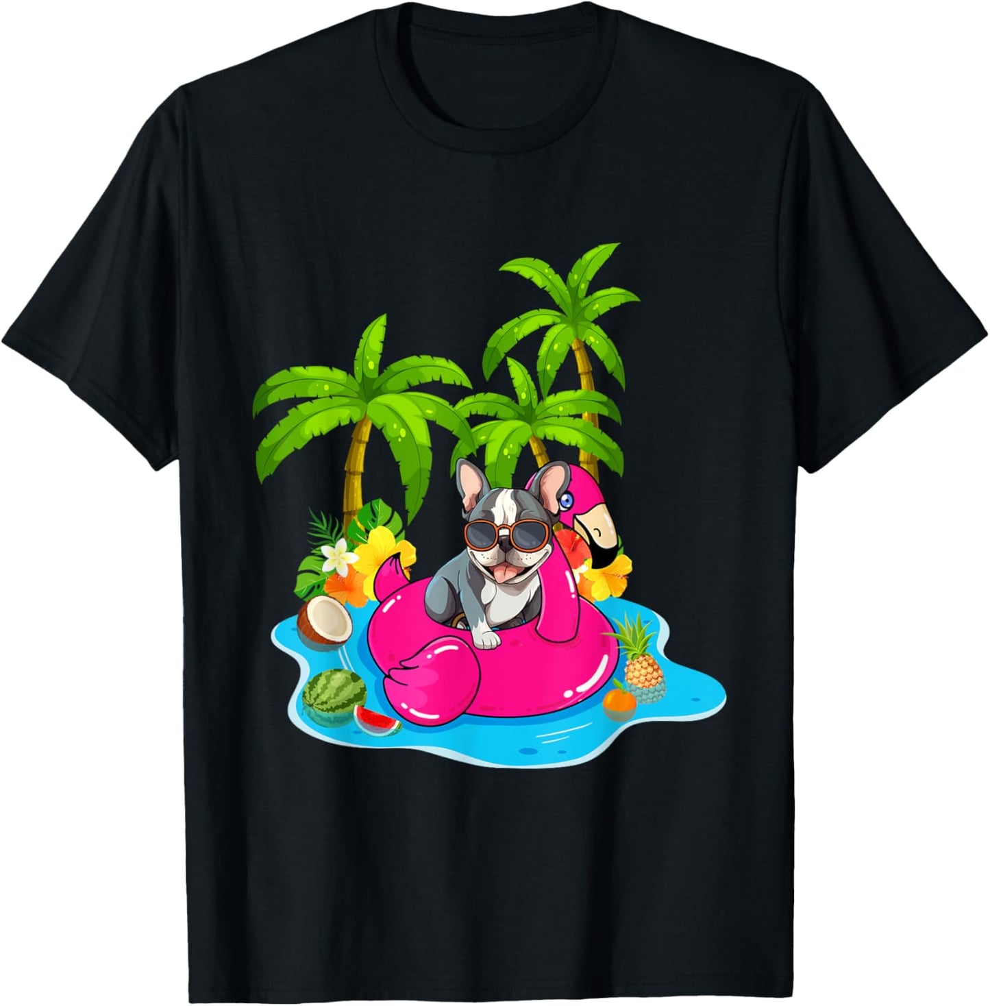 French Bulldog chillin tropical drink summer beach vacation Women Kids T-Shirt - T-Shirt | Black