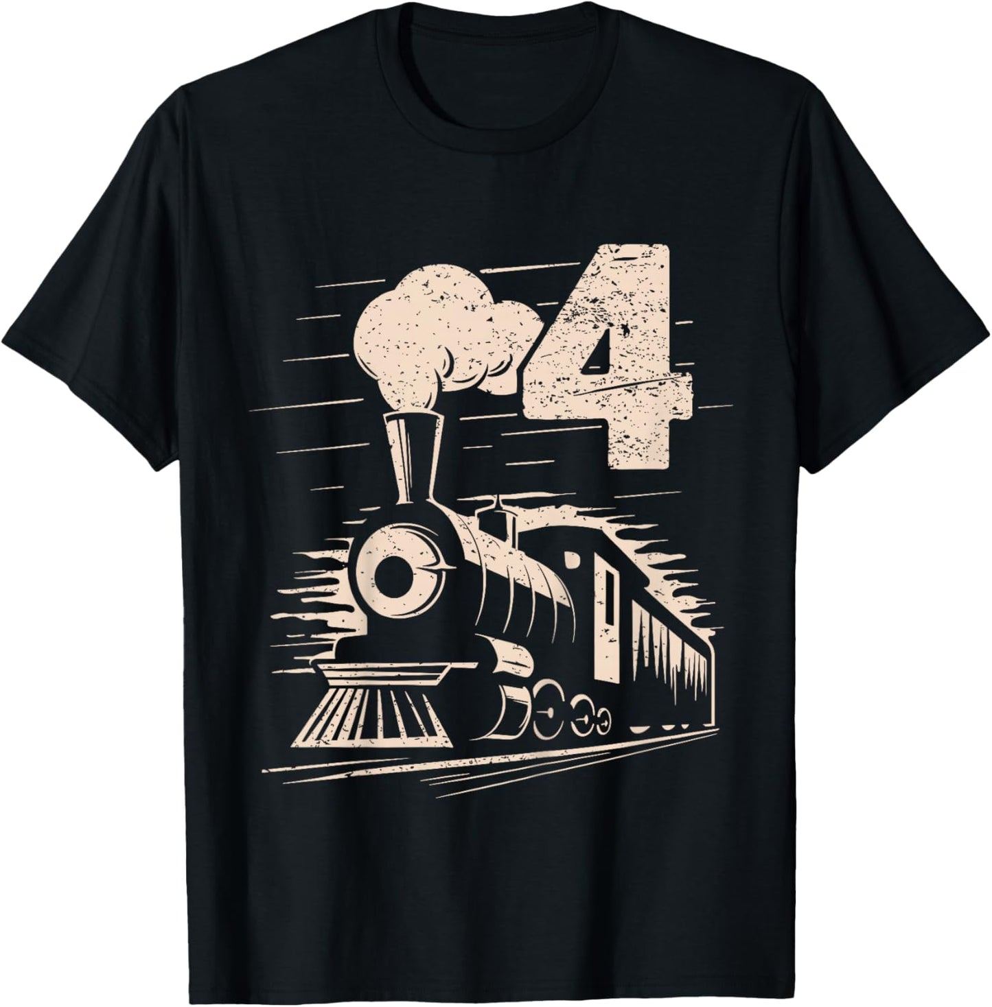 Funny Vintage 4th Train Birthday Boy Girl 4 Year Old T-Shirt - T-Shirt | Black