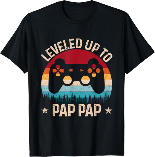 Leveled Up To Pap Pap Video Game Gifts For Fathers Day Gamer T-Shirt - T-Shirt | Black